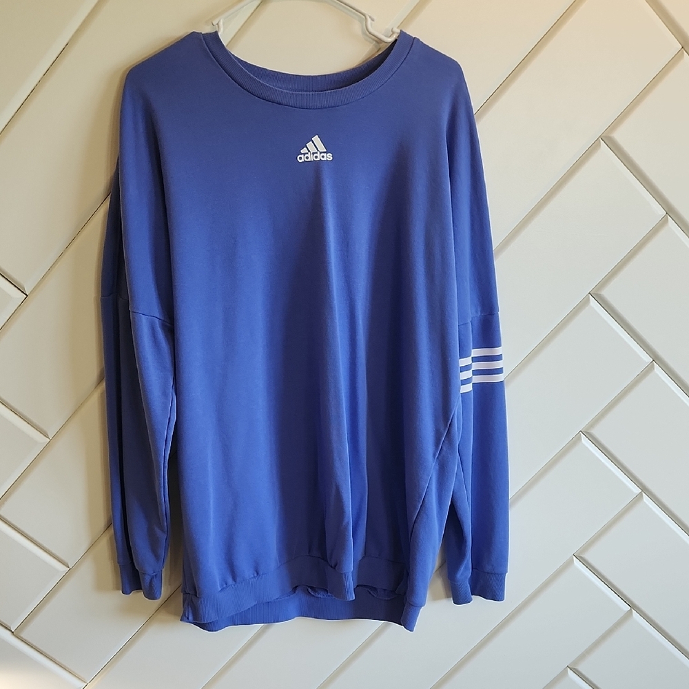 Adidas Blue Crewneck Sweater with Signature Stripes